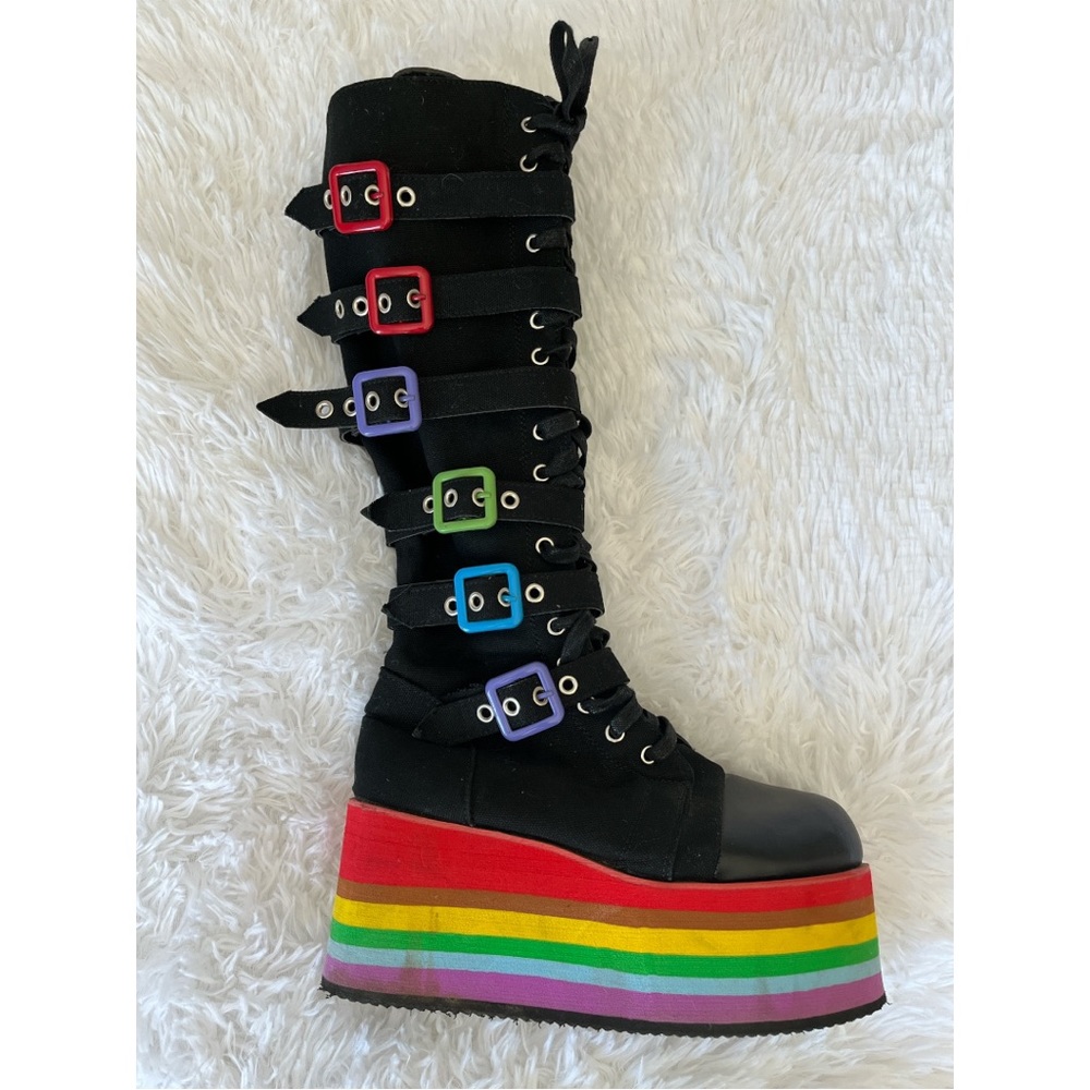 Rainbow sole goth punk platform boots with buckle zip lace up round toe size 7